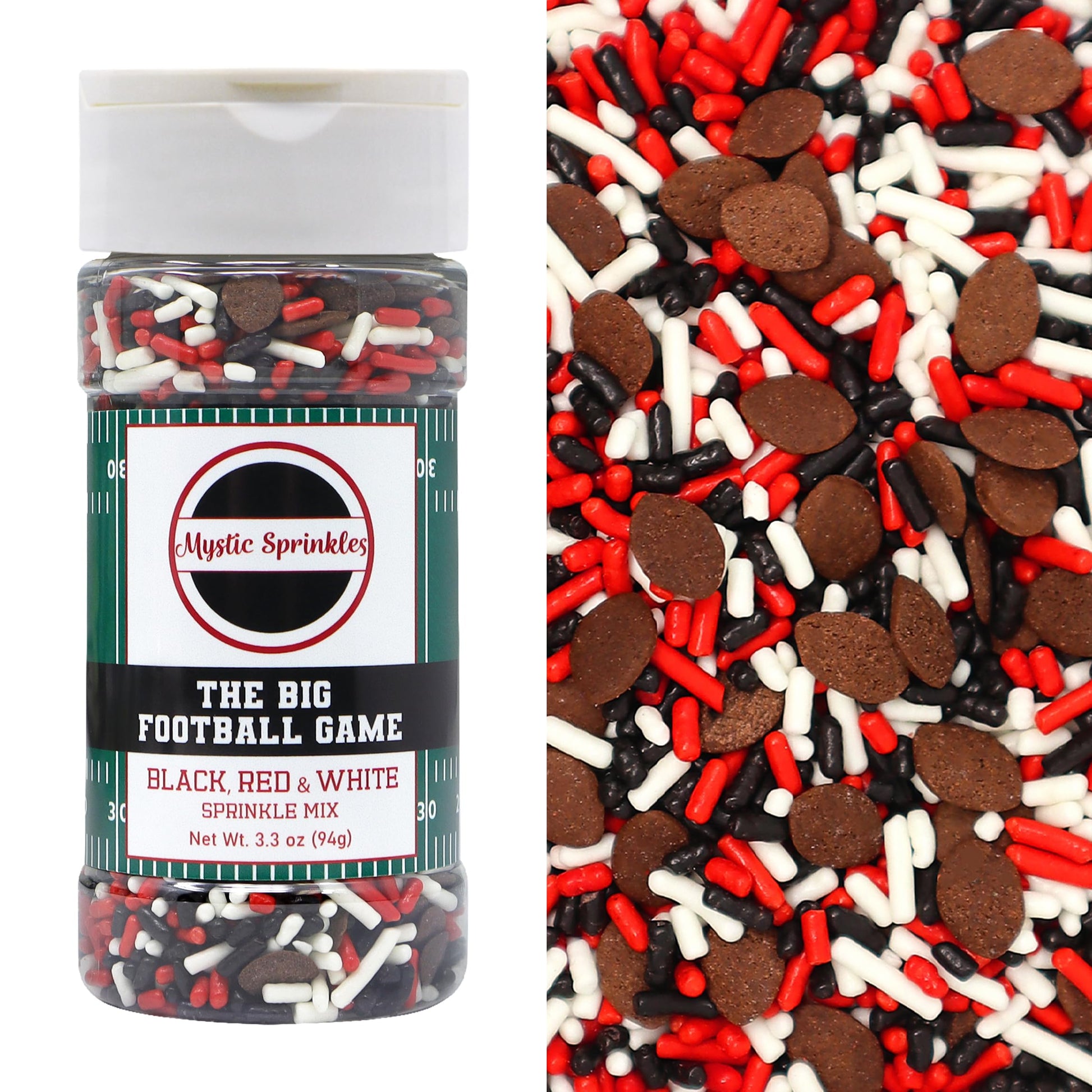 Mystic Sprinkles The Big Football Game Jimmy Mix 3oz Bottle (Black, Red & White Sprinkle Mix 3oz)
