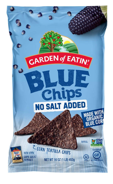 Garden of Eatin  Tortilla Chips, Blue Corn, No Salt Added, 1 lb bag (Pack of 12)
