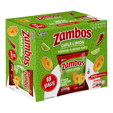 Zambos Plantain Chips Chile Limon Multipack  1 oz Bags (Pack of 18)