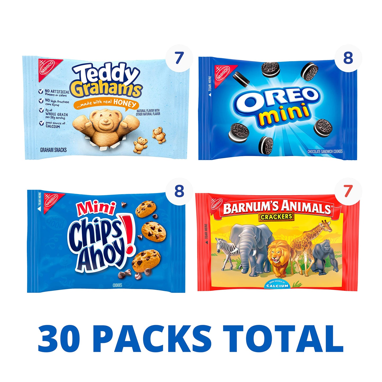 Nabisco Team Favorites Variety Pack, OREO Mini, CHIPS AHOY! Mini, Teddy Grahams Honey & Barnum s Animal Crackers, Christmas Sto
