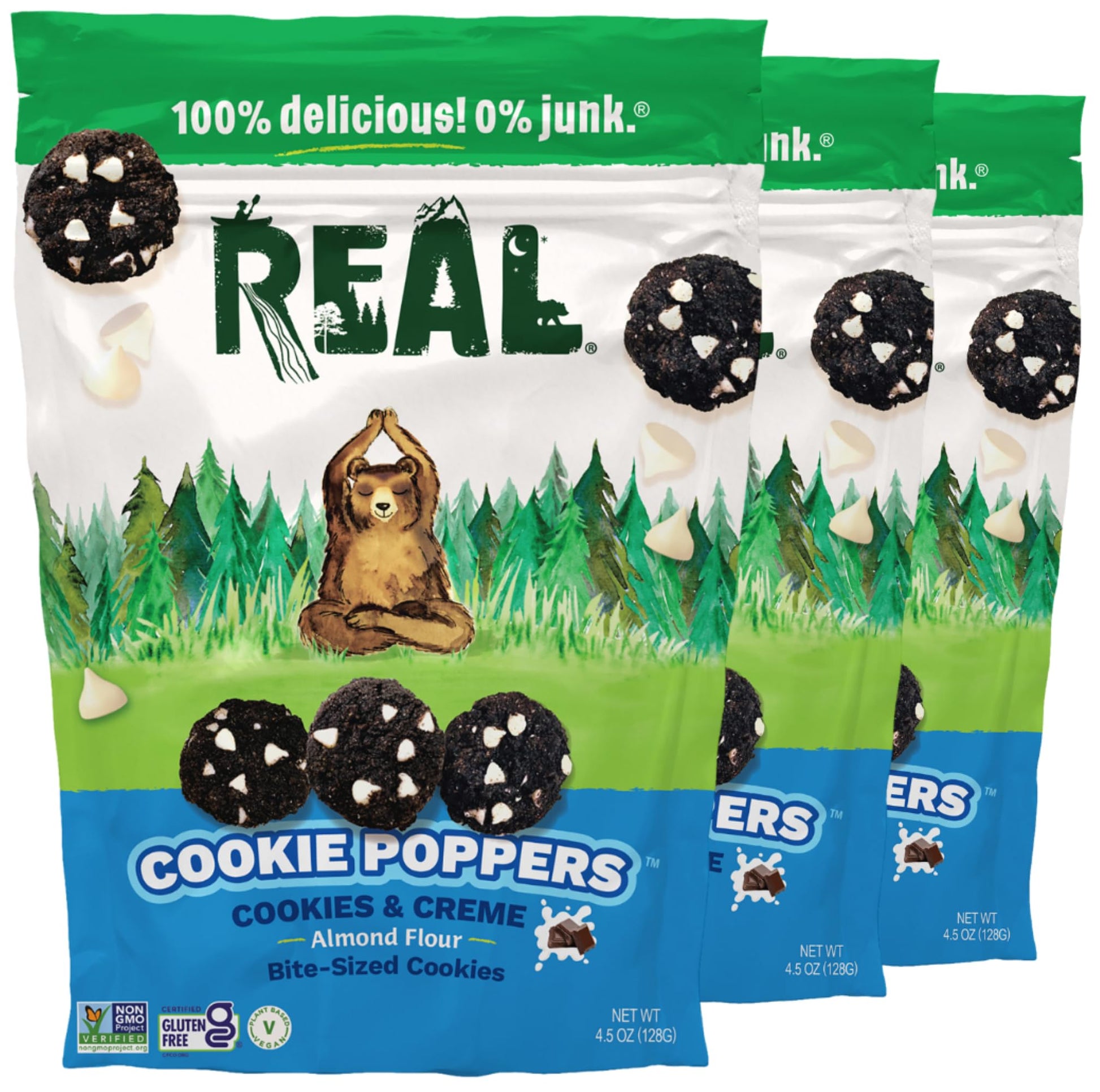 REAL Cookies and Creme Mini Cookie Poppers - Gluten Free, Dairy Free, Vegan - 4.5 oz, 3 Pack - Brown