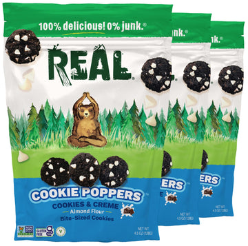 REAL Cookies and Creme Mini Cookie Poppers - Gluten Free, Dairy Free, Vegan - 4.5 oz, 3 Pack - Brown