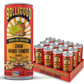 Bollygood Sparkling Lemonade, Lemon Mango Turmeric, Indian Inspired Beverage Nimbu Pani, No Artifical Colors or Flavors, Non-GMO