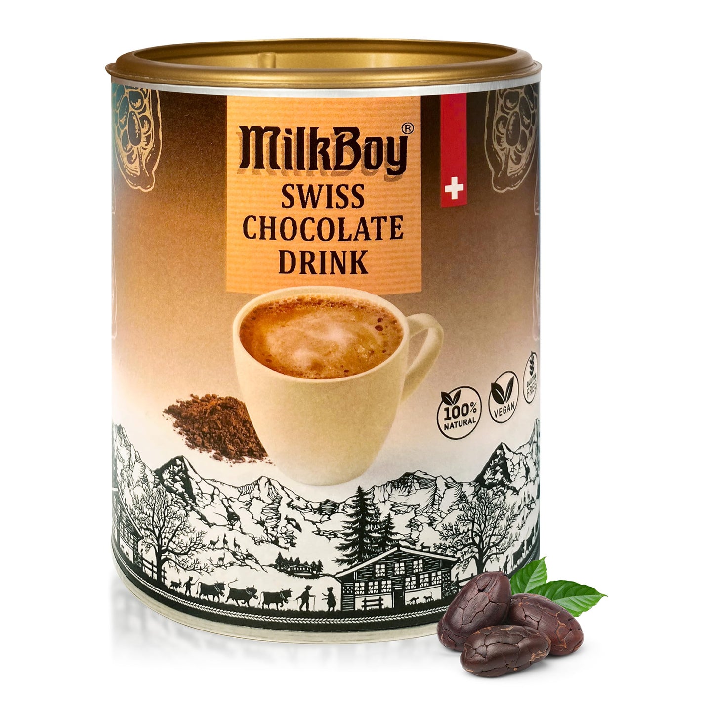 Milkboy Swiss Chocolates Hot Chocolate Mix - Vegan, Gluten Free, Kosher, 12 OZ Canister, Hot Swiss Chocolate Mix