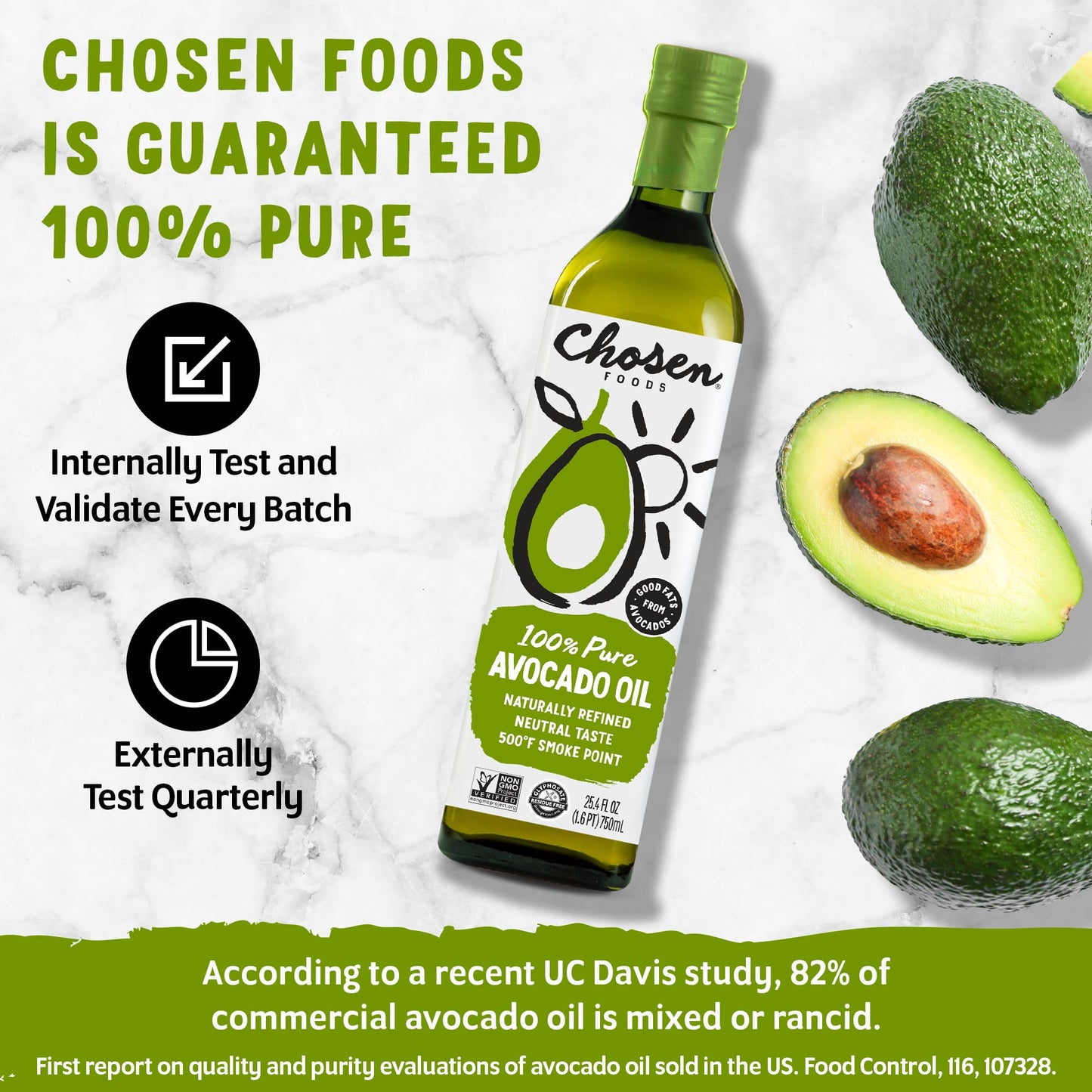 Chosen Foods 100% Pure Avocado Oil, Keto Friendly, High-Heat Cooking, 33.8 Fl Oz, Clear