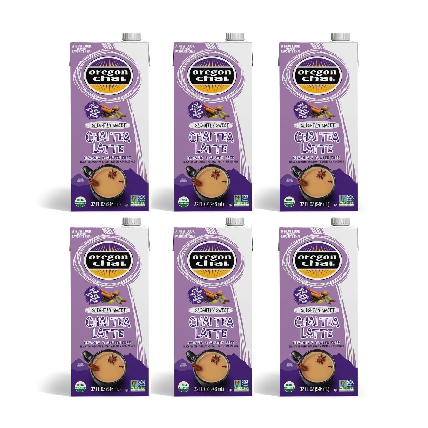 Oregon Chai Slightly Sweet Chai Concentrate, 32 Fluid Ounce (Pack Of 6)