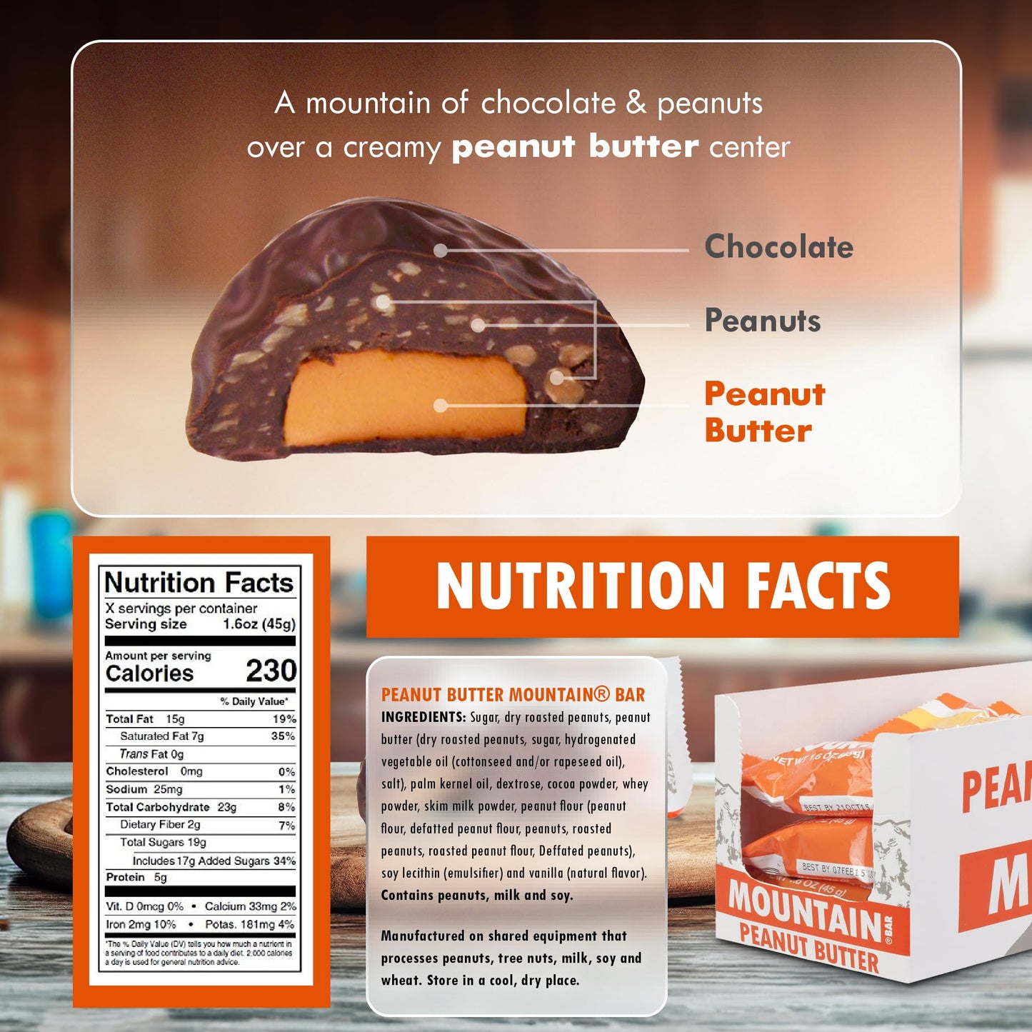 Brown & Haley PEANUT BUTTER MOUNTAIN BAR - Chocolate Candy with Peanuts and Creamy Center - Individually Wrapped Candy - Chocola