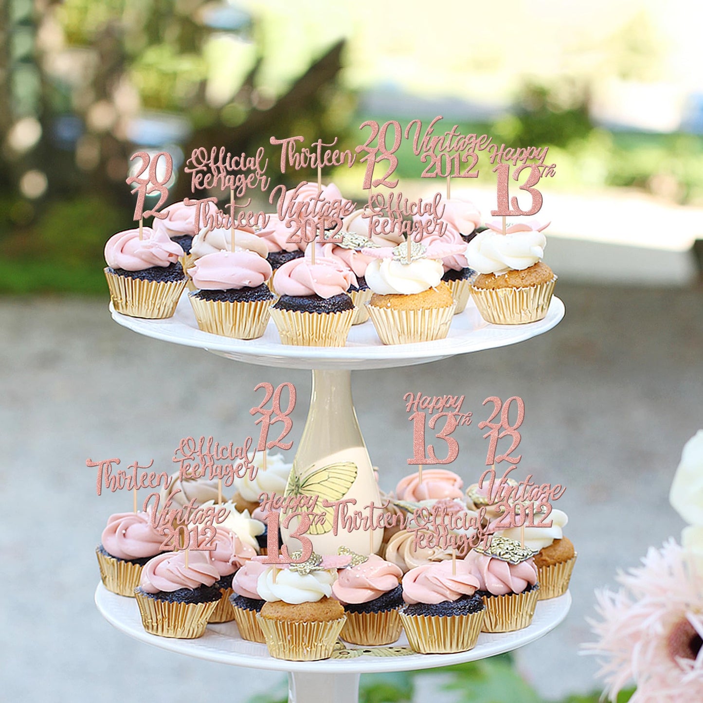 30Pcs Happy 13Th Birthday Cupcake Toppers Cheers To 13 Vintage 2012 Cupcake Picks Hello 13 Thirteen 13Th Birthday Decorations Fo