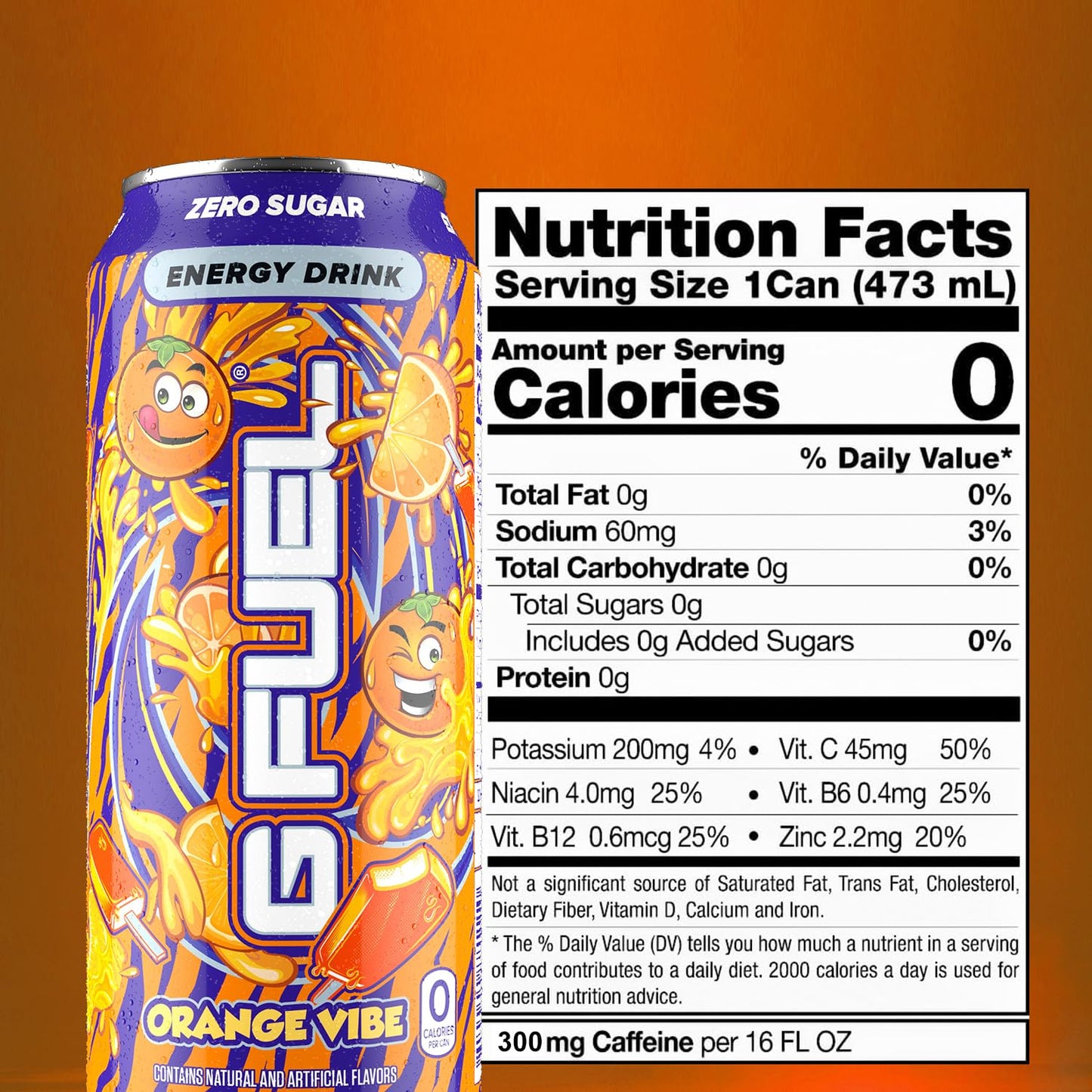 G Fuel Energy Drink, Orange Creamsicle, Sugar Free, 300mg Caffeine, 16 oz Cans, 12-Pack