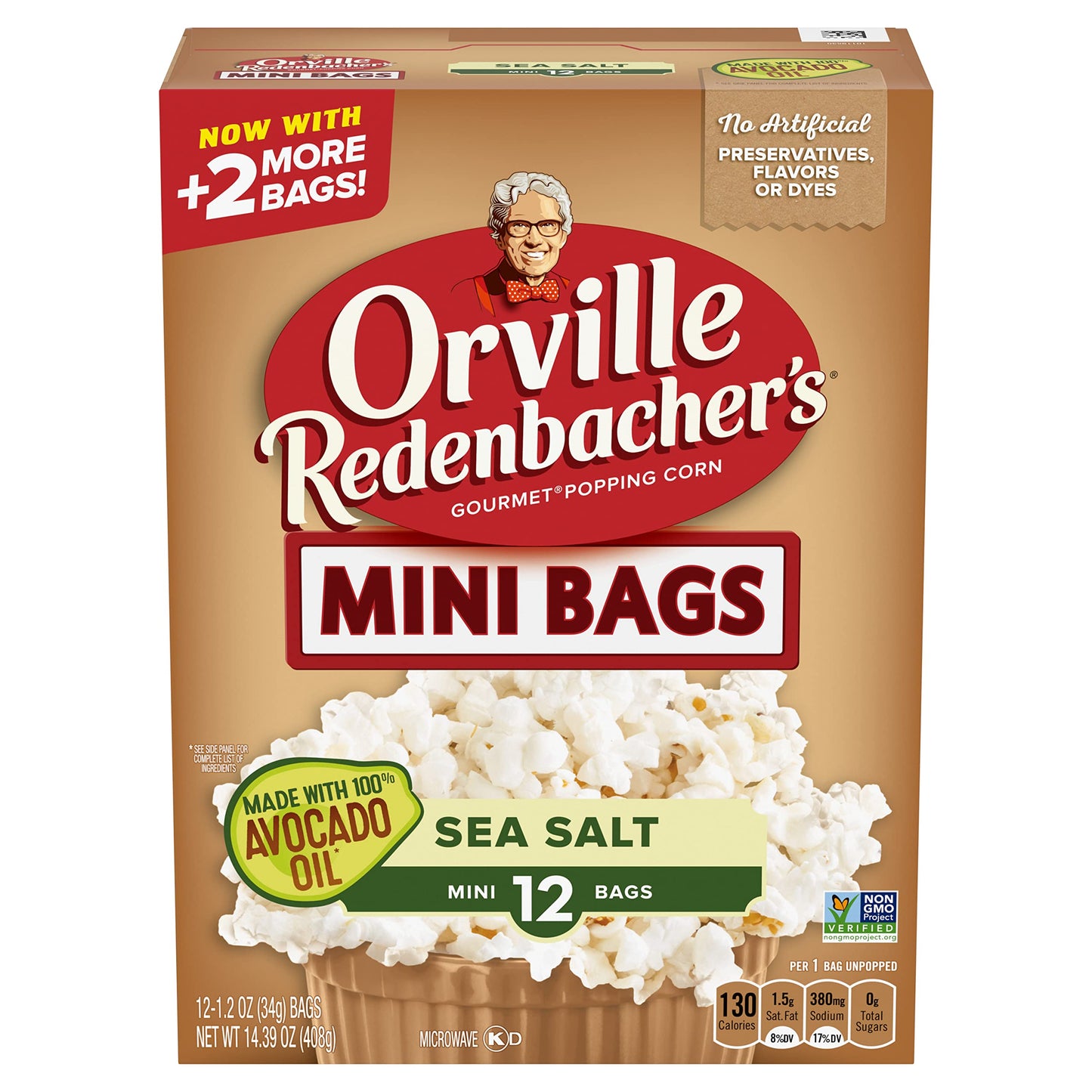 Orville Redenbachers Avocado Oil Sea Salt Microwave Popcorn, 12-Count, 1.2 oz. Mini Bags