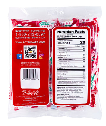 Zotz Fizz Power Candy Cherry - Fruit Flavored Hard Candy With A Fizzy Center | 230G Bag, Single Pack | Gluten-Free