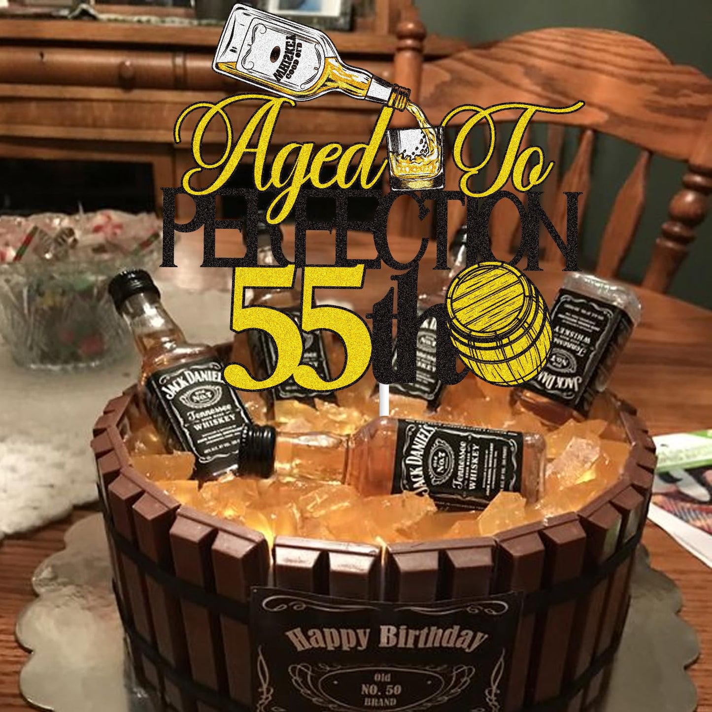 LINGBOOM Aged To Perfection Birthday Cake Toppers, 9.8 cm x 15 cm, Card Material, Model C-Age to Perfection, Color 55