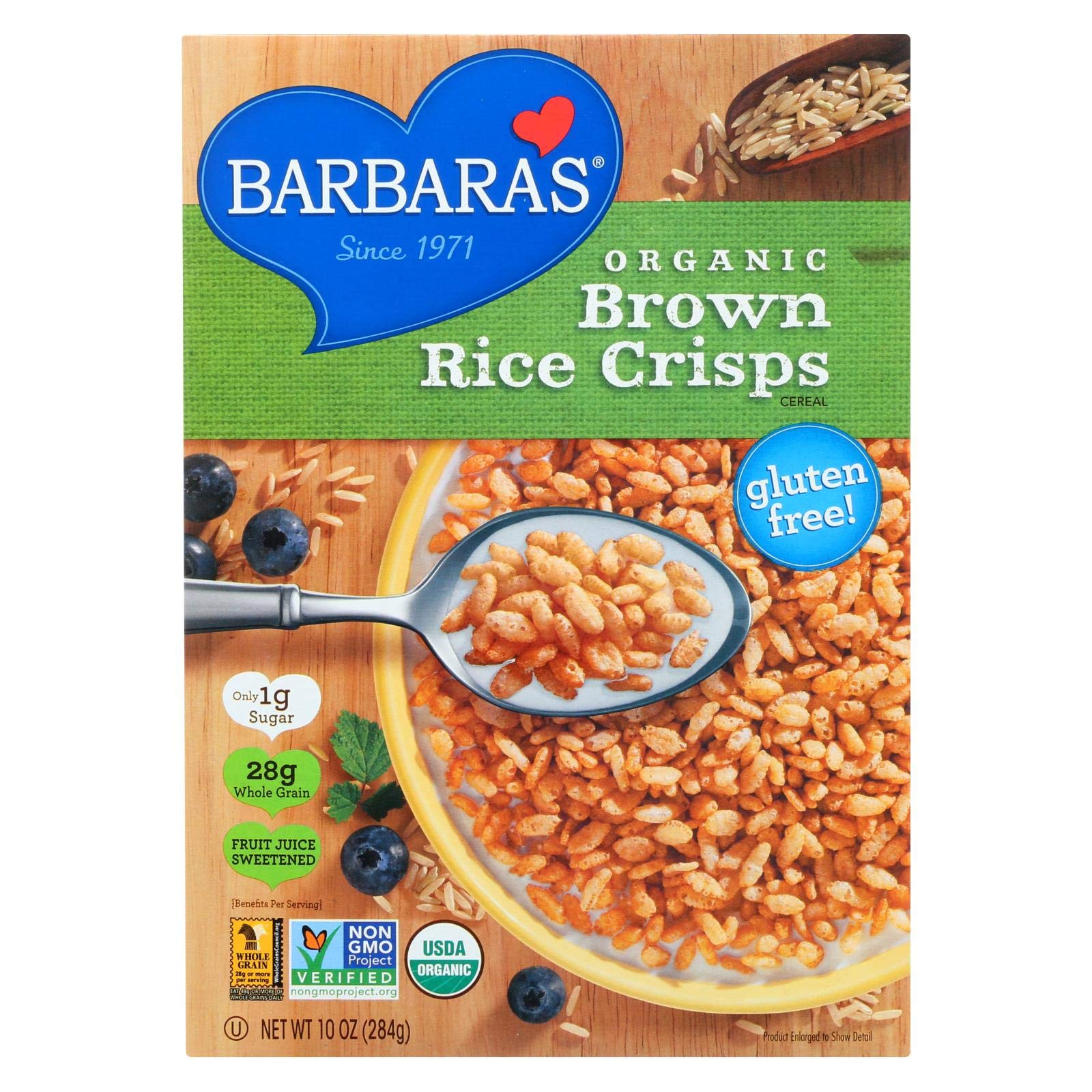 Barbaras Bakery Brown Rice Crisps, Fruit Juice Sweetened Cereal, 9-Ounce Boxes (Pack Of 6)