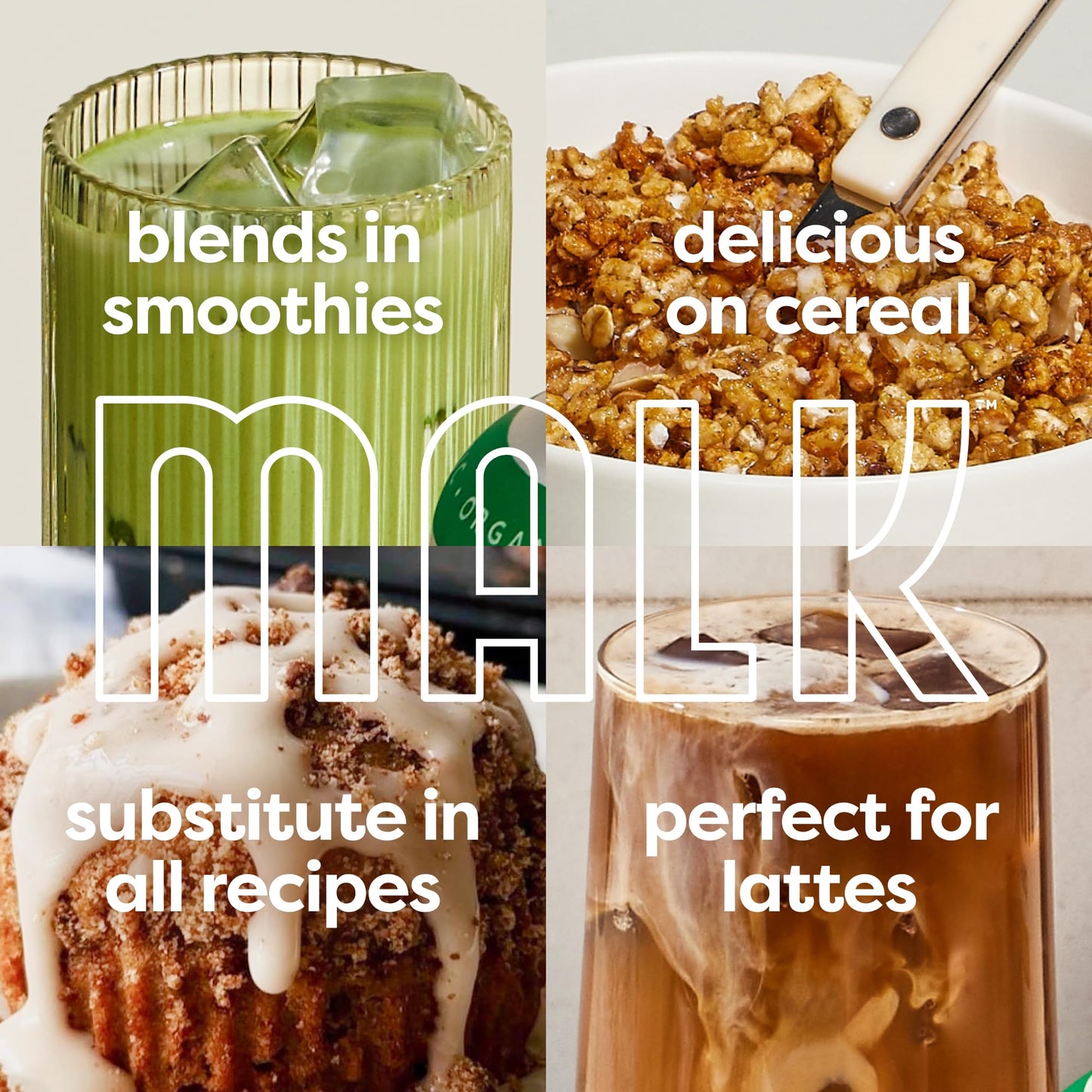 MALK Almond Milk Unsweetened Vanilla (32oz  Pack of 6) - Shelf Stable Organic Almond Milk Vanilla  Non GMO  Whole 30  Dairy Free  Vegan  Plant Based  No Gums or Fillers - Lattes Cereal Coffee Creamer