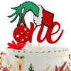 1 Pack Christmas One Cake Topper With Glitter Hand First Birthday Cake Topper Picks Decorations For Baby Shower 1St Birthday Party Supplies Red