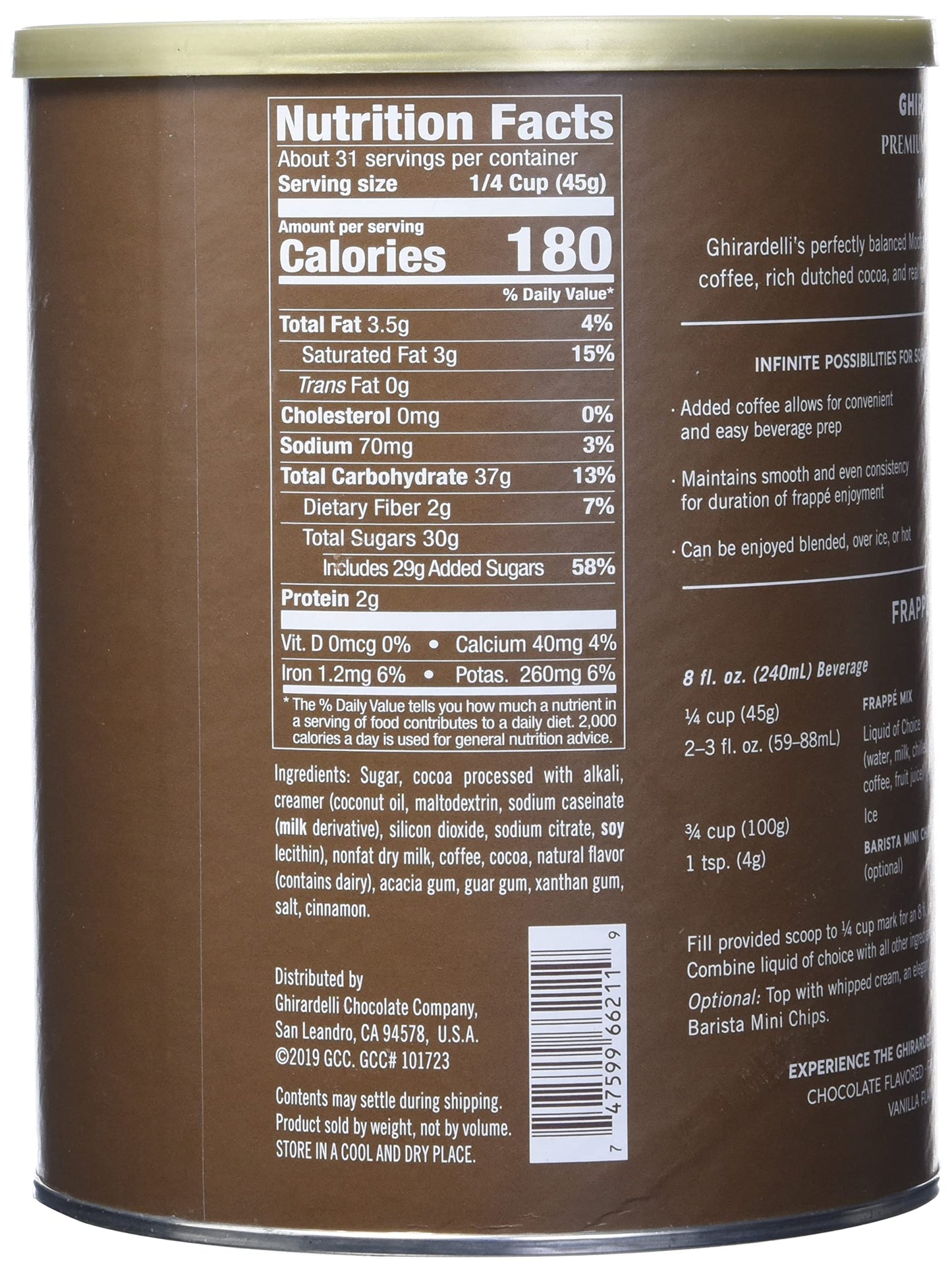 Ghirardelli Mocha Frappe, Powder, 3.12 lb