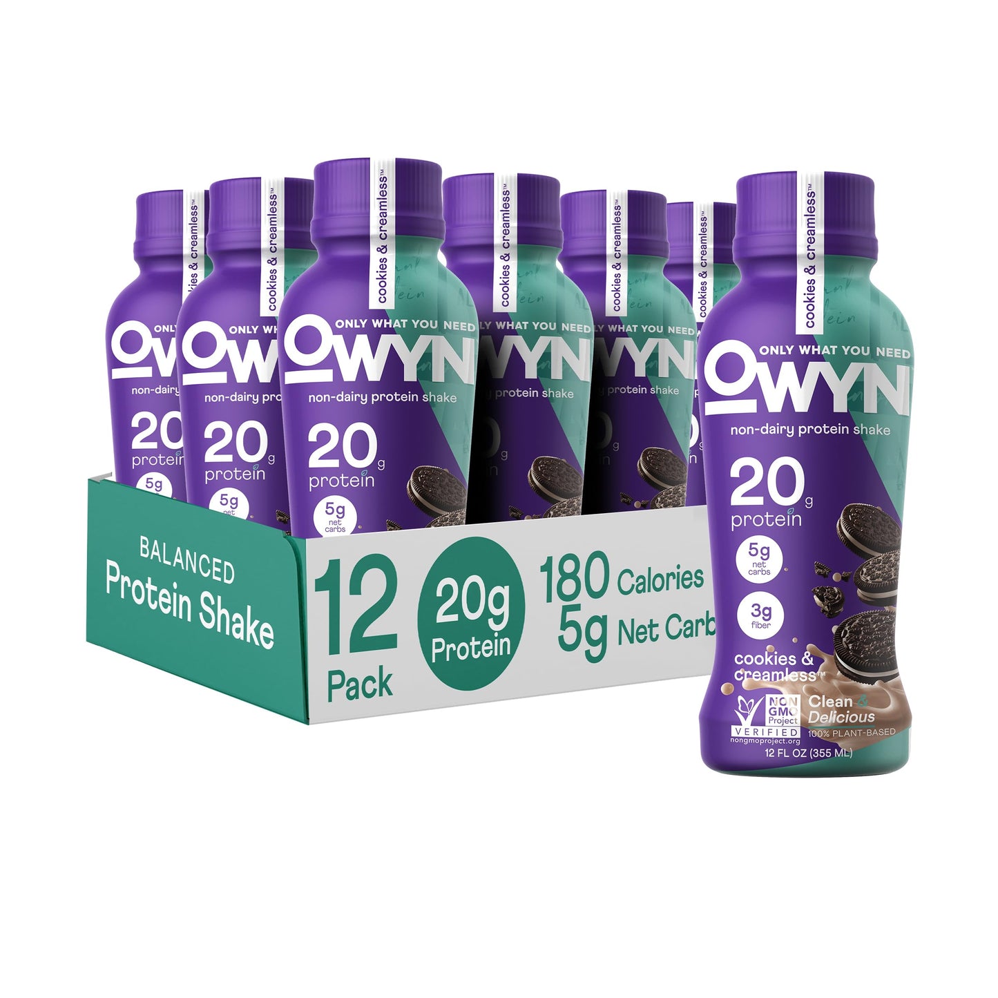 Owyn Only What You Need Plant Based Protein Shake  20G Vegan Protein From Organic Pumpkin Seed  Flax  Pea Blend  Prebiotic Dietary Support  Superfood Greens  Gluten & Soy-Free (Cookies & Creamless)
