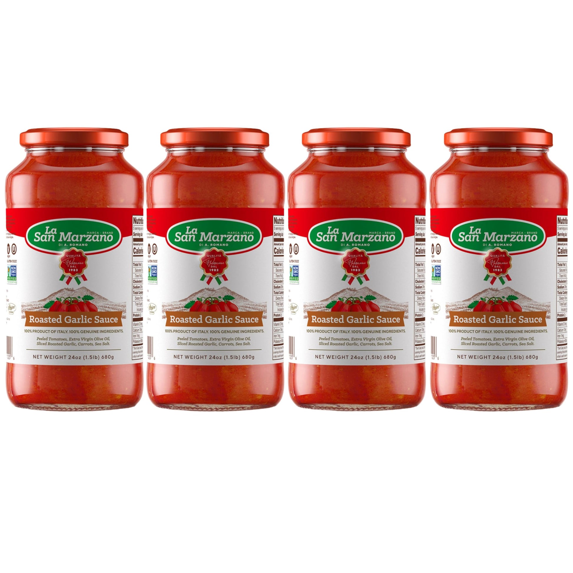 La San Marzano Roasted Garlic Pasta Sauce, All Natural, Non GMO, Vegan, Gluten Free, 24 oz (Pack of 4)