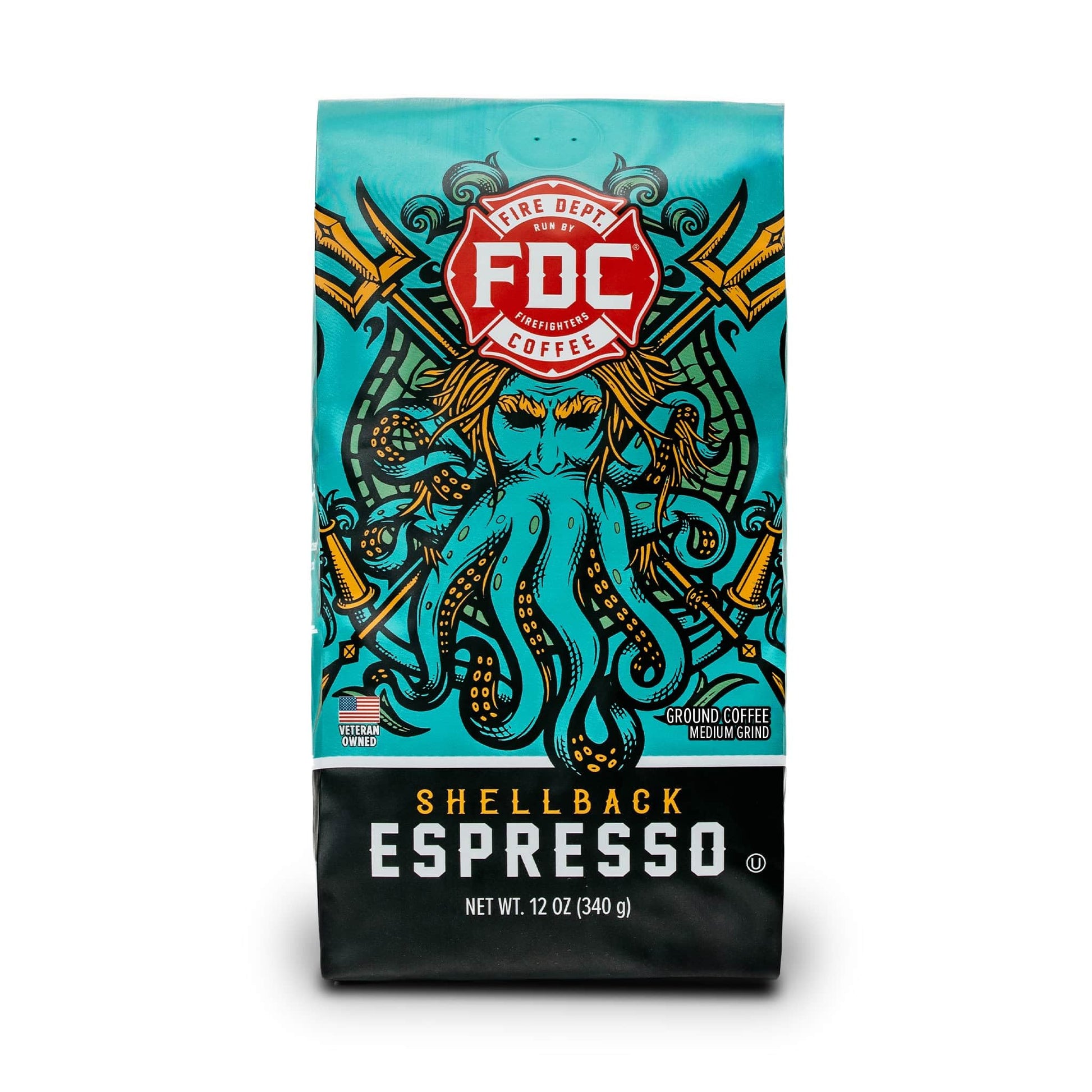 Fire Department Coffee - Gives Back To Firefighters - Bold & Smooth Shellback Espresso Ground Coffee - Roasted In The Usa - Hand
