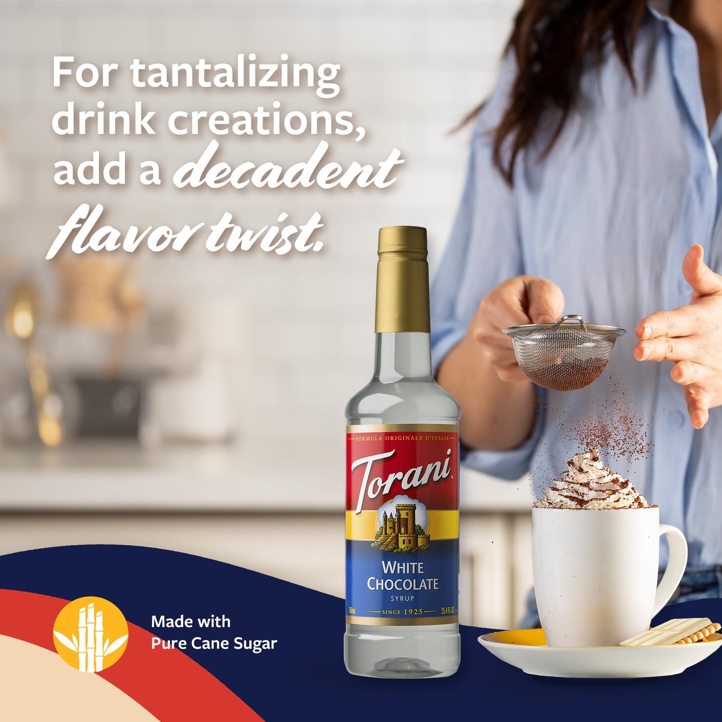 Torani Coffee Syrup  White Chocolate Flavored Syrup for Drinks  Pump Included  25.4 Fl Oz