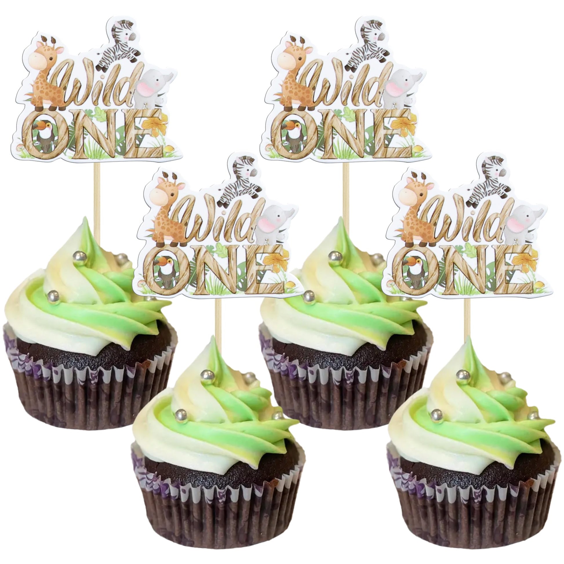 Gyufise 36Pcs Wild One Cupcake Toppers Jungle Animal One Cupcake Picks 1St Birthday Baby Shower Cake Decorations Jungle Safari T