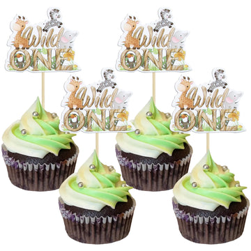 Gyufise 36Pcs Wild One Cupcake Toppers Jungle Animal One Cupcake Picks 1St Birthday Baby Shower Cake Decorations Jungle Safari T
