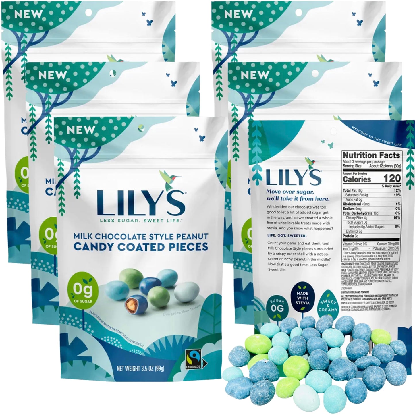 Lily Chocolate Candy Coated Pieces 3.5Oz Bag 6 Pack - (Milk Chocolate Peanut)