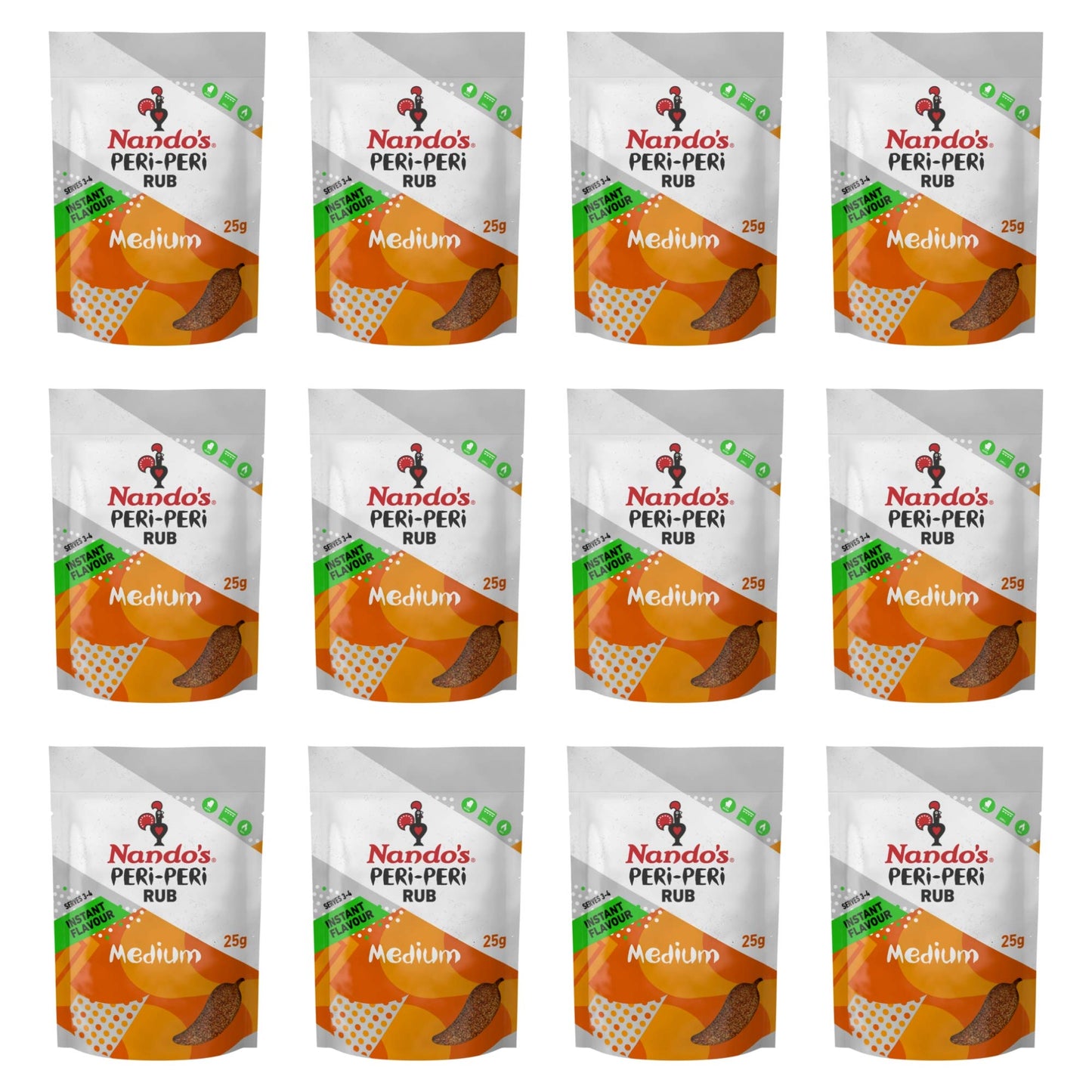 Nandos Peri-Peri Medium Dry Rub - Bbq Seasoning Instant Flavor With A Blend Of Garlic, Herbs And Spices With Peri-Peri 25G Bags (12Pk)