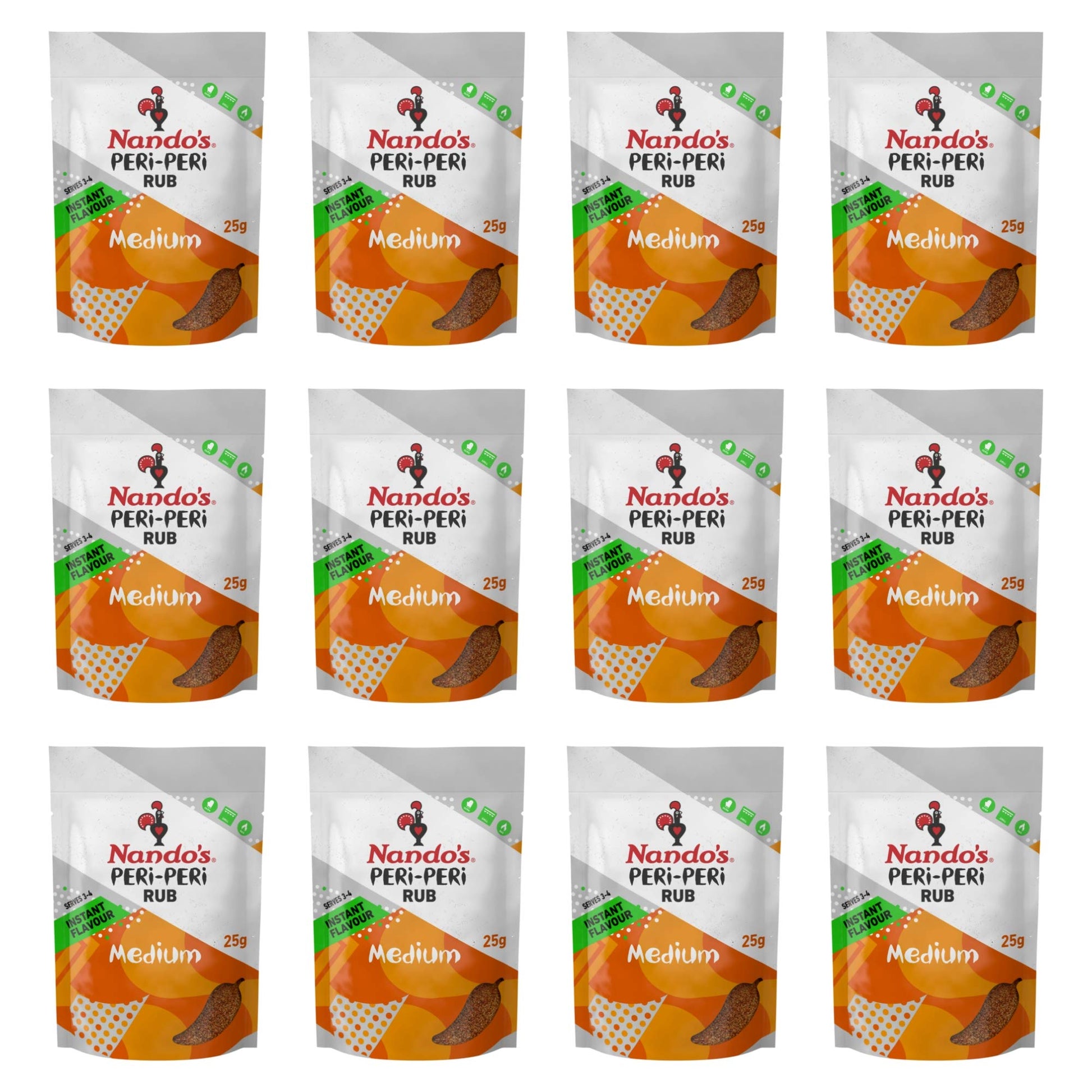 Nandos Peri-Peri Medium Dry Rub - Bbq Seasoning Instant Flavor With A Blend Of Garlic, Herbs And Spices With Peri-Peri 25G Bags (12Pk)