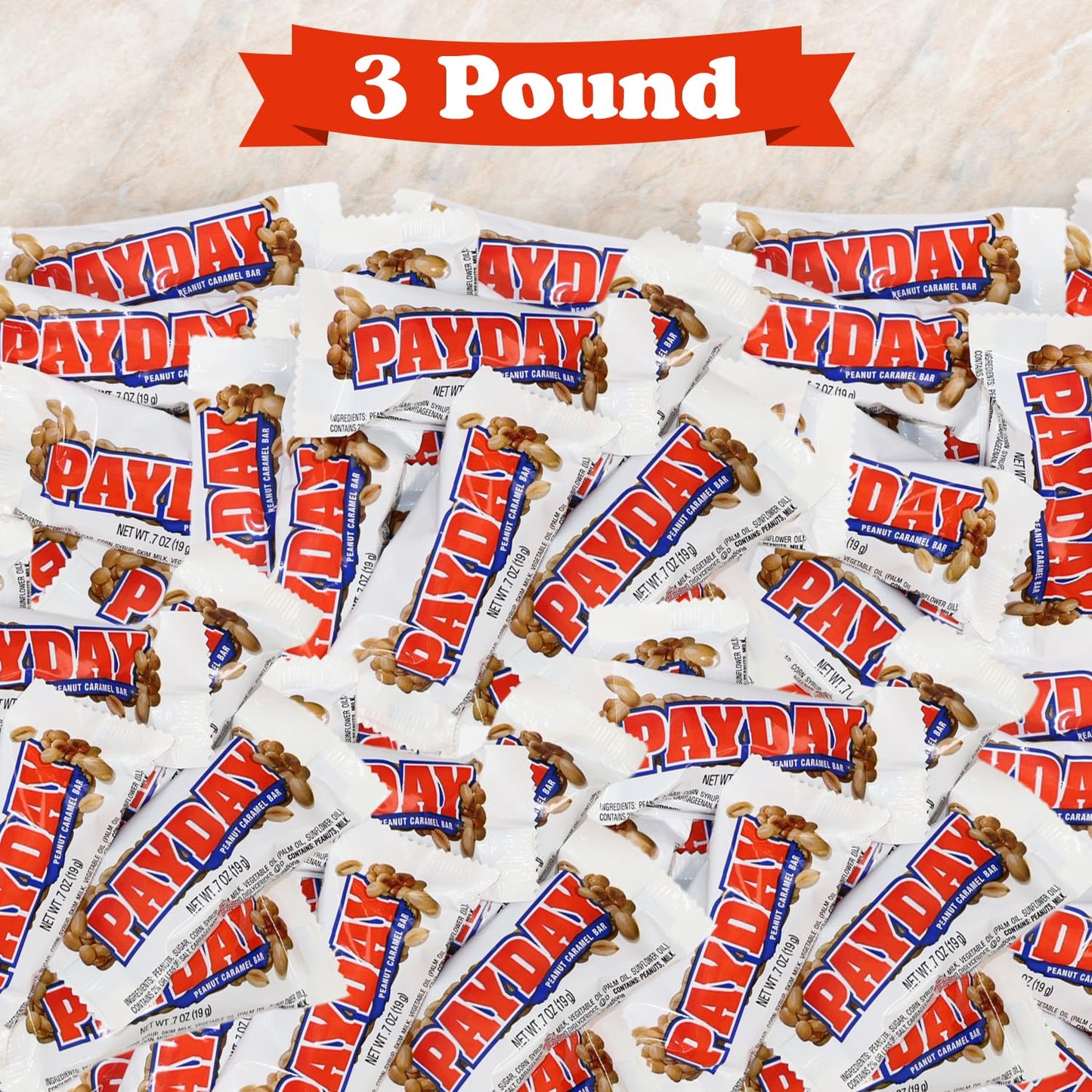 Paydaybulk Snack Size Candy Bars 3 Pound - 66 Bars Individually Wrapped Peanut And Caramel Chewy Nutty Treats For Parties, Offic