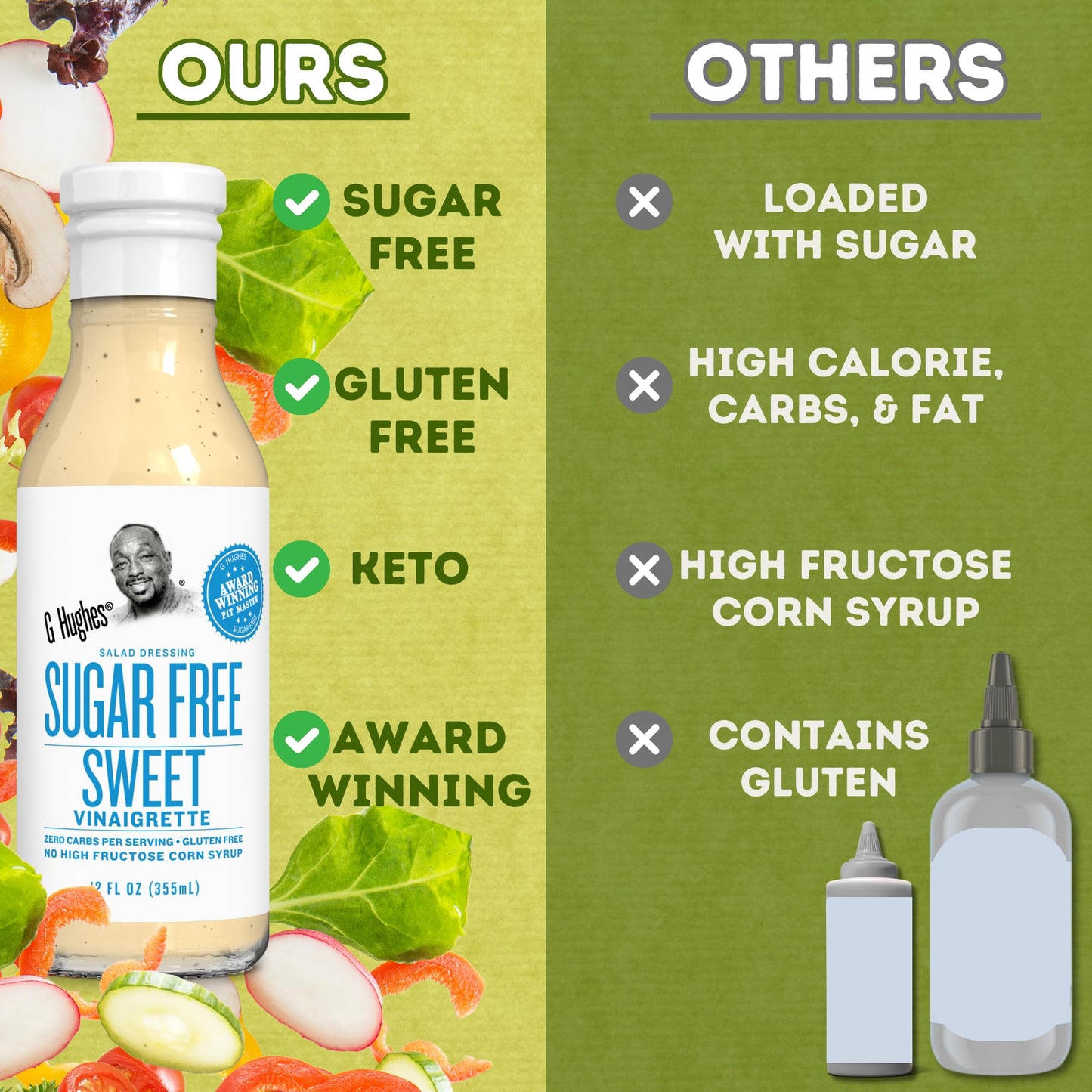 G Hughes Sugar Free Sweet Vinaigrette Dressing - Sugar Free Vinaigrette Dressing, Gluten Free Salad Dressings, Keto-Friendly Vinaigrettes, Sugar Free Salad Dressings - 12 Oz (3-Pack)