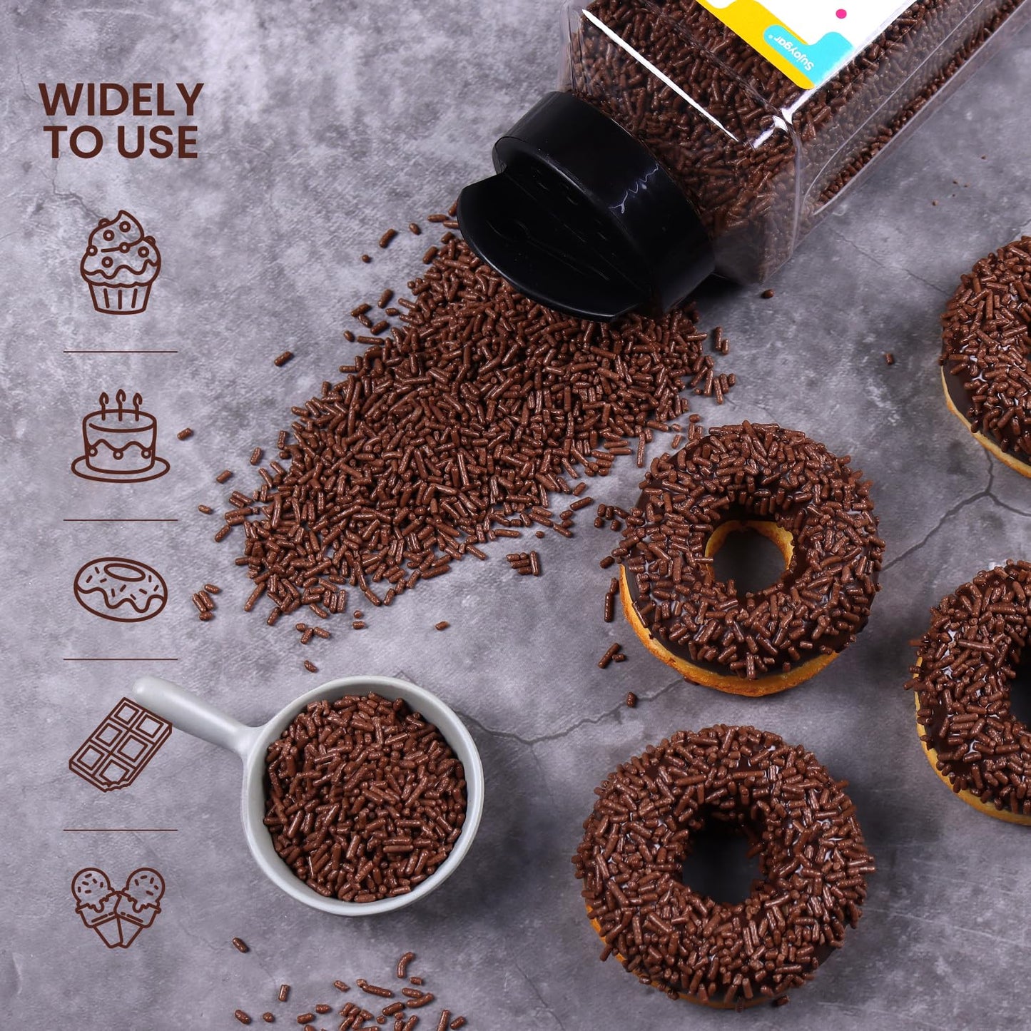 Chocolate Sprinkles, 1.32Lb Bulk Chocolate Jimmies Sprinkles For Cake Decorating, Edible Sprinkles For Cupcake Toppers Ice Cream