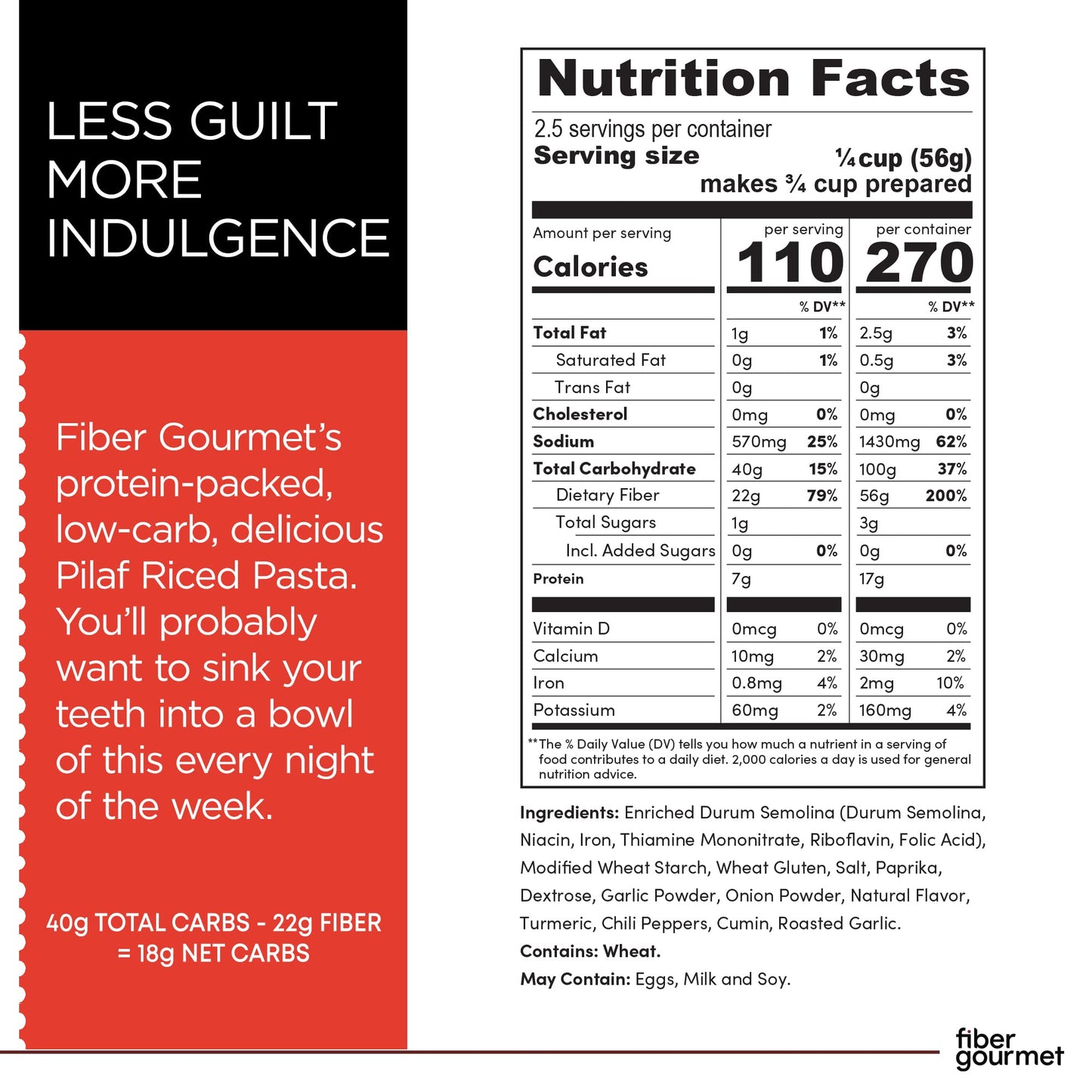 Fiber Gourmet Rice Pilaf Pasta - Low Calorie, Vegan, Non-GMO - 5 Ounce (Pack of 6)