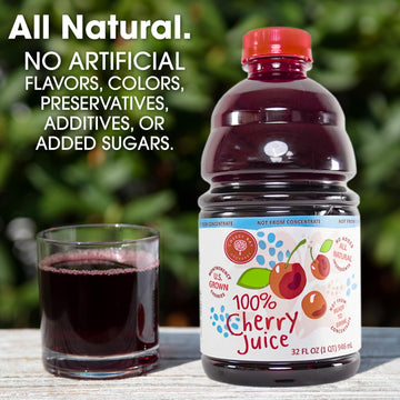 Cherry Bay Orchards Tart Cherry Juice, 100% Natural, 32 oz Bottle, Pack of 2, Gluten Free, Non-GMO, No Added Sugar