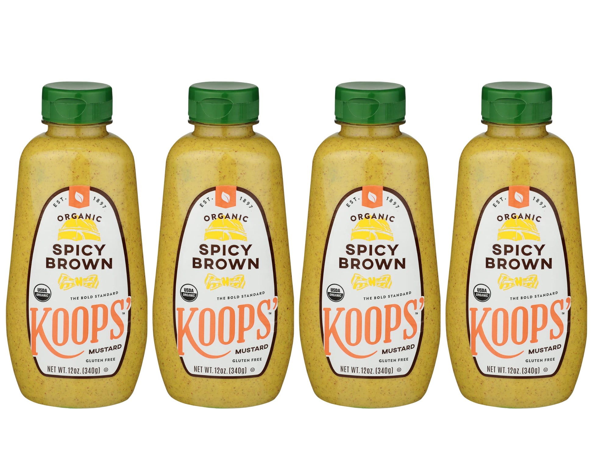 KOOPS Organic Spicy Brown Mustard, Gluten-Free, Kosher, USDA Certified, 12 Oz, Pack of 4