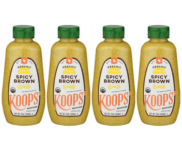 KOOPS Organic Spicy Brown Mustard, Gluten-Free, Kosher, USDA Certified, 12 Oz, Pack of 4