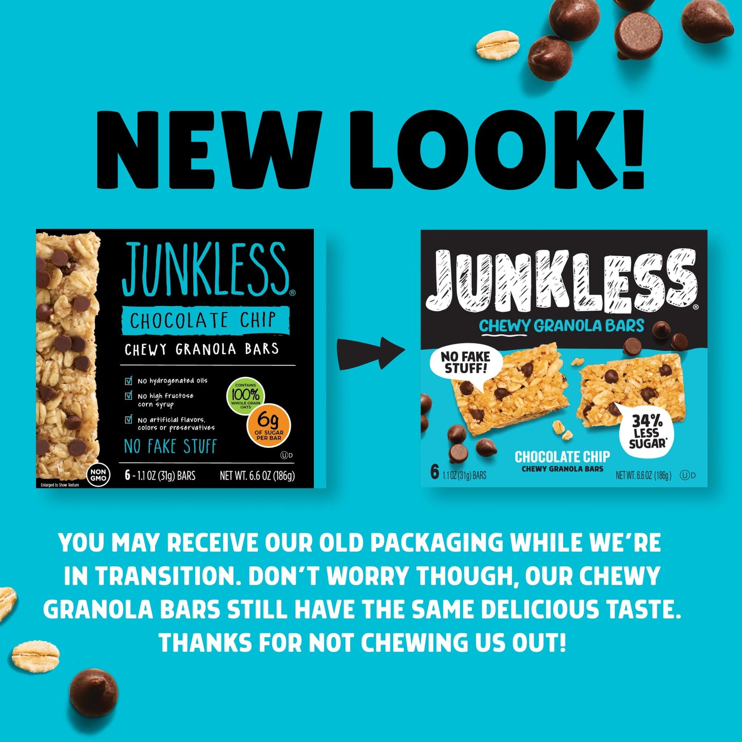 Junkless Chewy Granola Bar 4-Flavor Variety Pack - Less Sugar, Great Tasting, Wholesome Snacks - Bulk Granola Bars - 1.1 oz. Bar