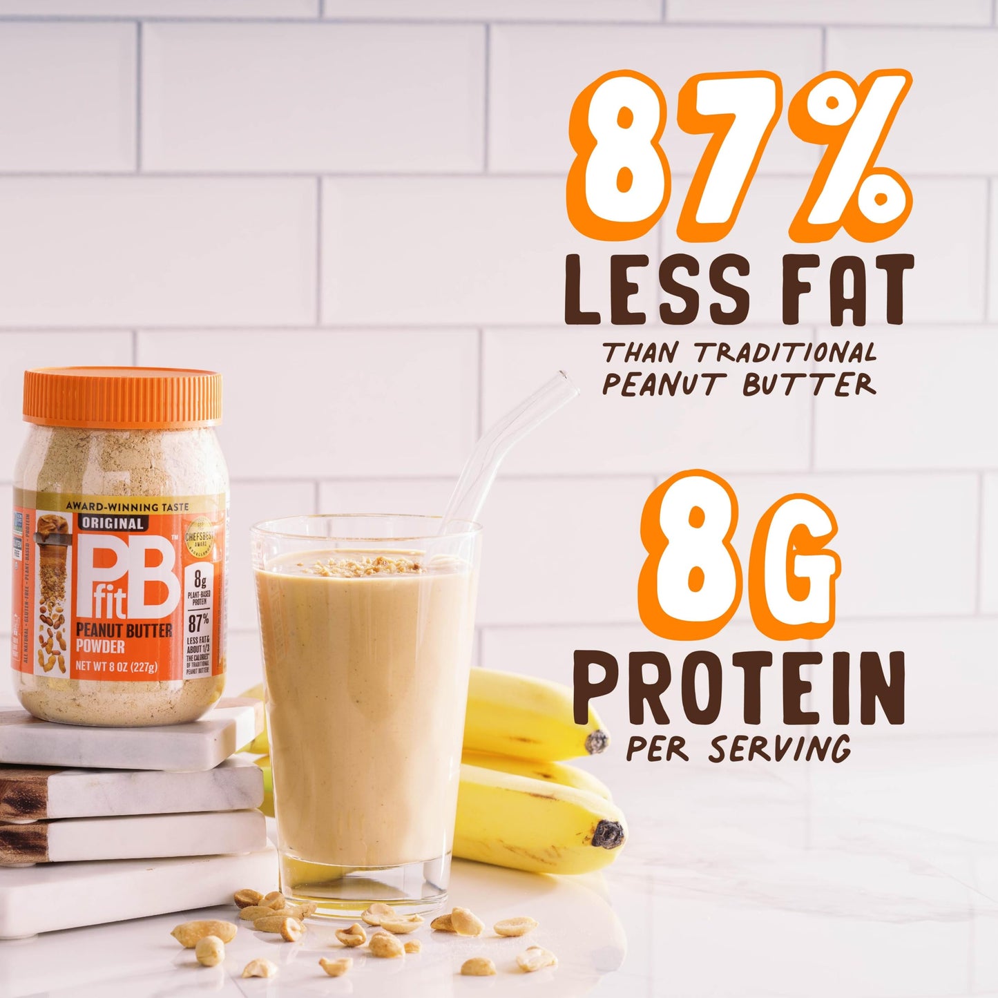 Pbfit 8 Ounce Classic Peanut Butter Powder, Powdered Peanut Butter Spread From Real Roasted Peanuts, 8G Of Protein 8% Dv, Gluten-Free, 60 Calories, 87% Less Fat (Pack Of 1)