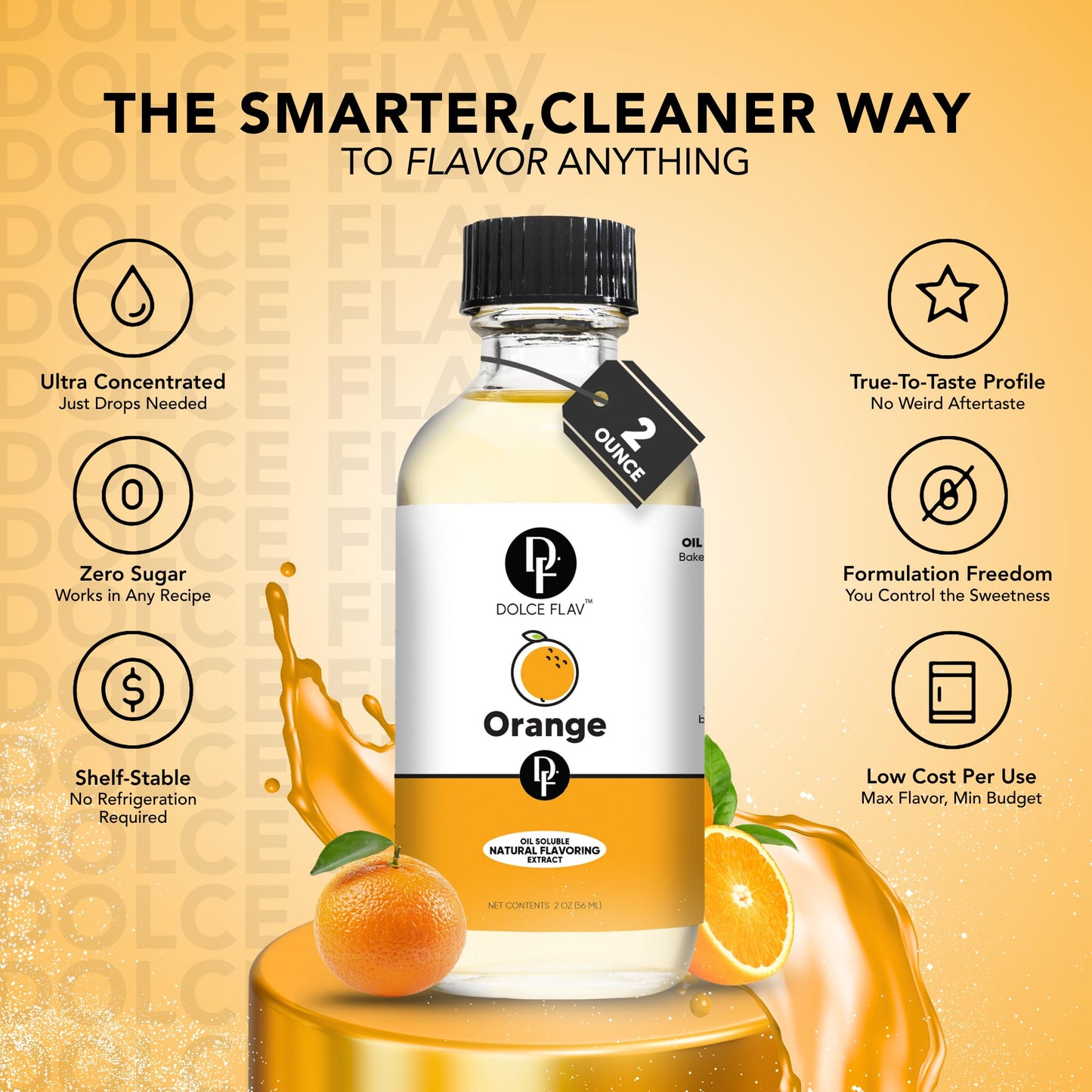 Dolce Flav Natural Orange Extract - Concentrated Orange Flavor for Candy, Chocolates & Desserts - 8 Oz. Oil-Soluble, Sugar-Free