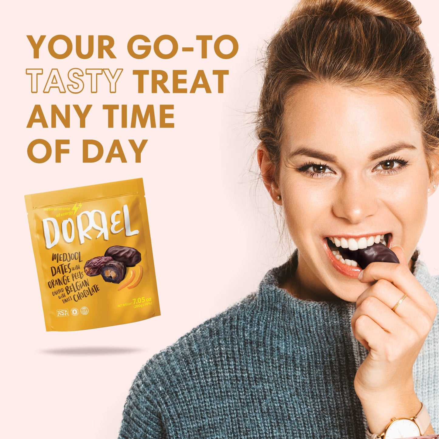 Dorrel Belgian Dark Chocolate Covered Medjool Dates Stuffed With Candied Orange Peel, High-Energy Source, Nutritious And Sweet S