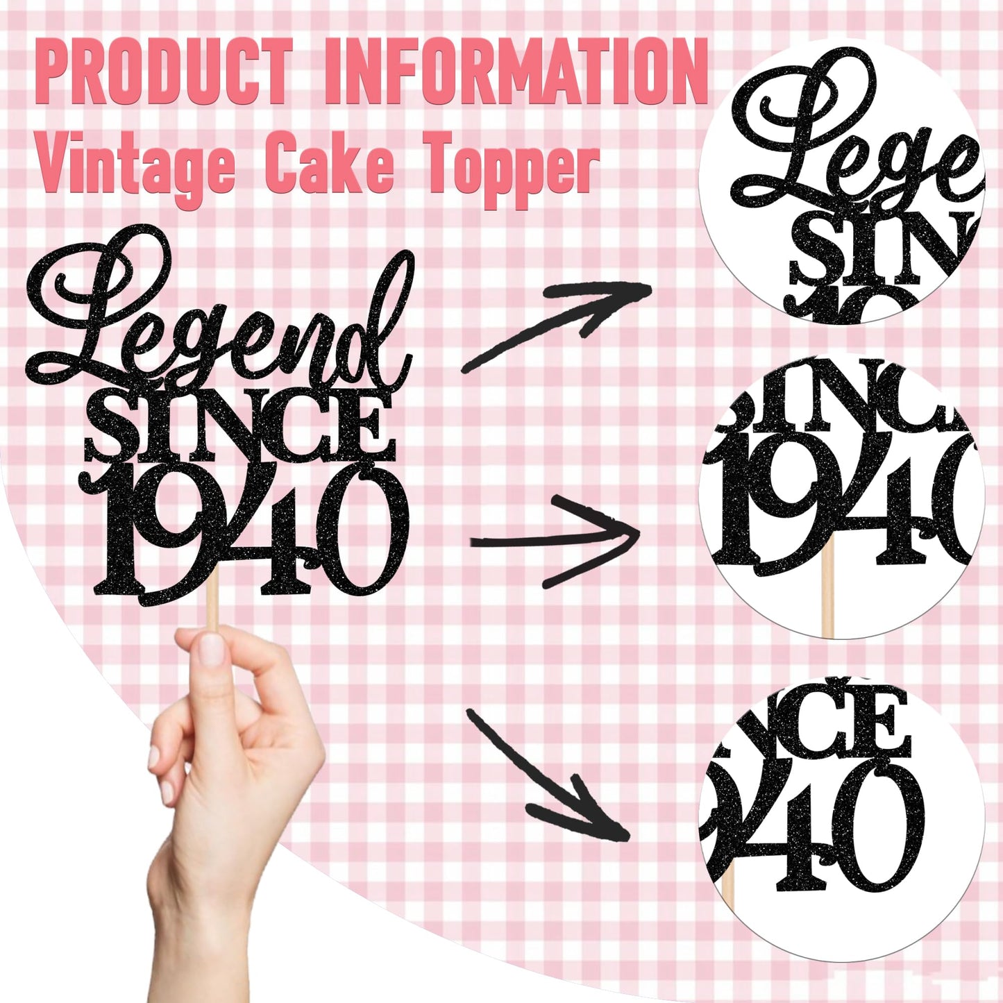 Rssta i Cake Topper - Legend Since 1940 Glitter Decoration for 85th Birthday - Black, Model XM310-1940