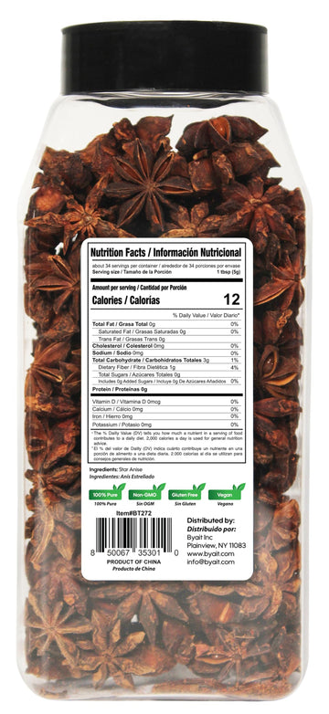 Byait Whole Star Anise, Premium Dried Chinese Anise for Tea and Cooking, 6 Oz