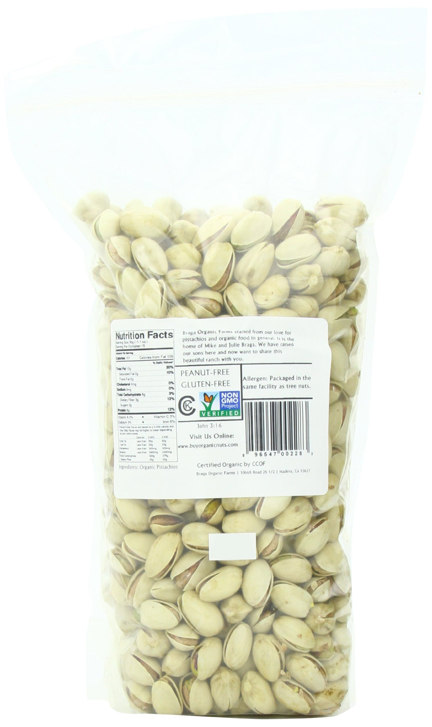 Braga Organic Farms Organic Raw Inshell Pistachios 2 Lb. Bag