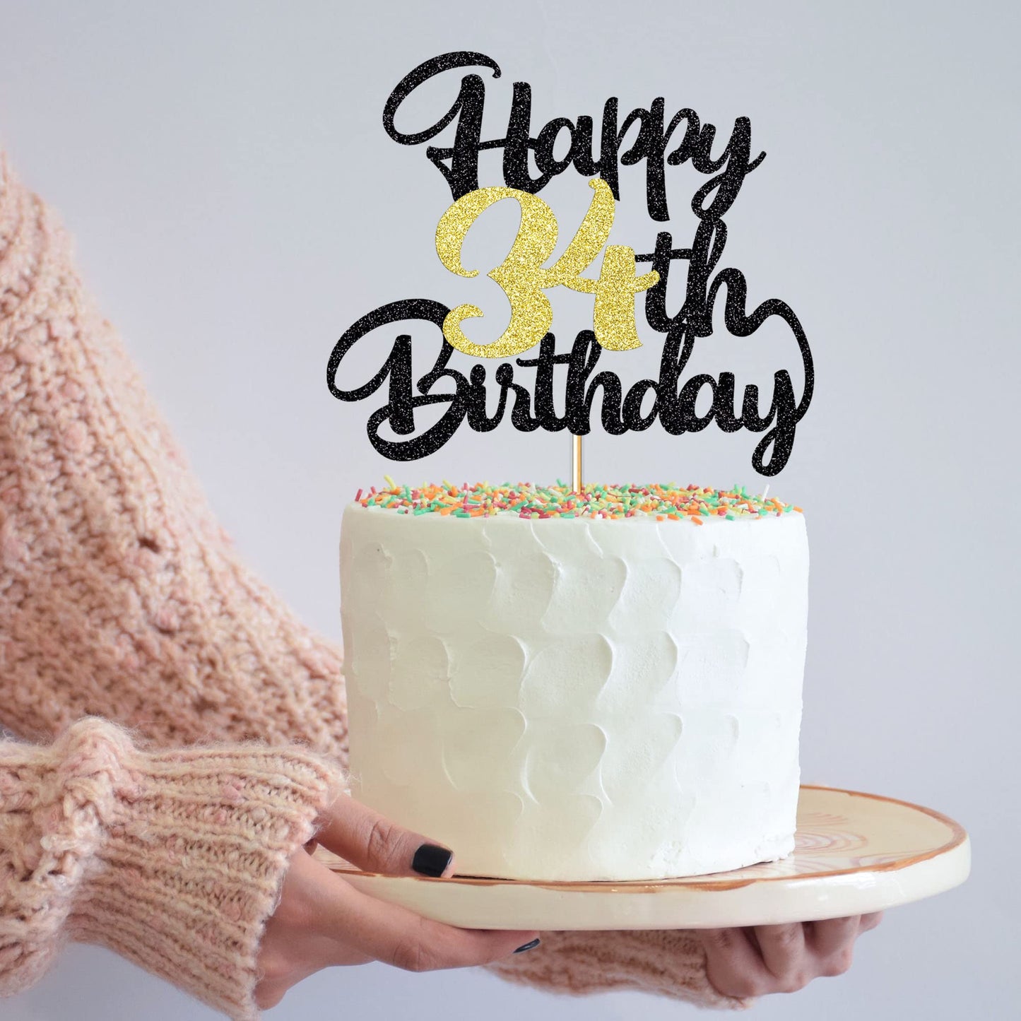 Klionjor 34Th Birthday Cake Topper - Happy Birthday Decoration For 34Th Birthday Party - Gift Plugin