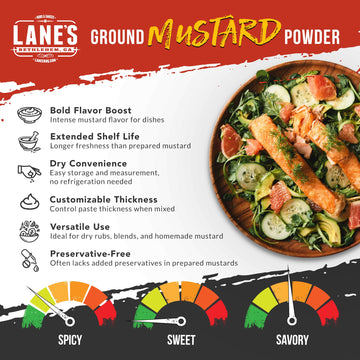 Lane'S Ground Mustard Powder, All-Natural Ground Dry Mustard Powder, Perfect For Meats, Fish & Sauces Ground Mustard Seed Powder