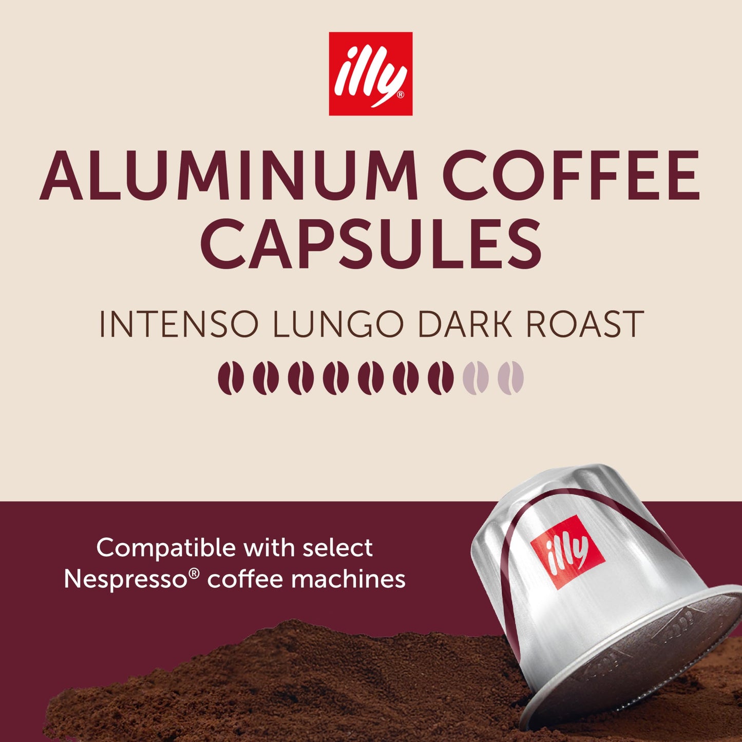 Illy Aluminum Espresso compact pieces - Intenso Lungo Roast Coffee - 10 Count Pack - Compatible with Nespresso Machines
