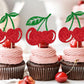 YCTHUNFISH 24 Pack Cherry Cupcake Toppers, Red Glitter Paper Picks for Baby Shower, Bridal Shower, Birthday Party Decorations