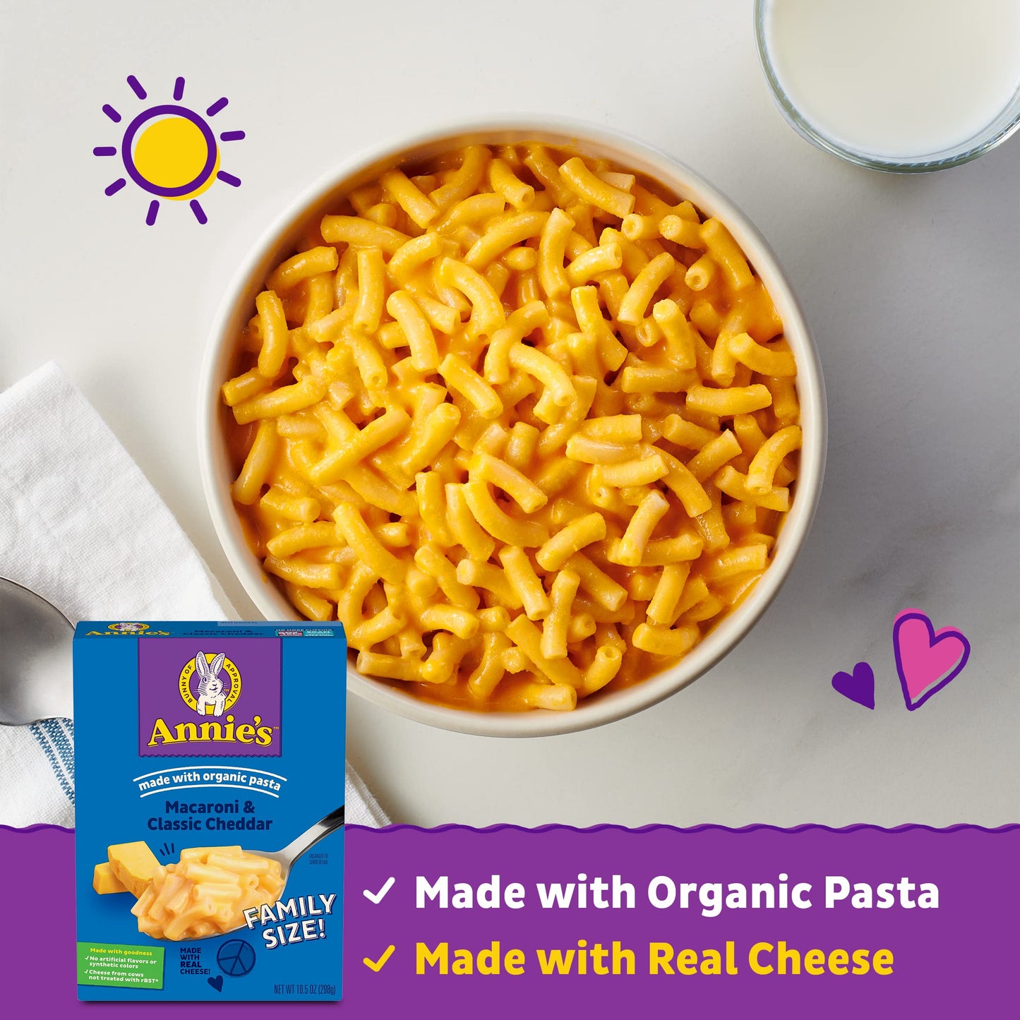 Annie s Macaroni and Classic Cheddar, Made with Organic Pasta and Real Cheese, Family Size, 10.5 oz (Pack of 6)