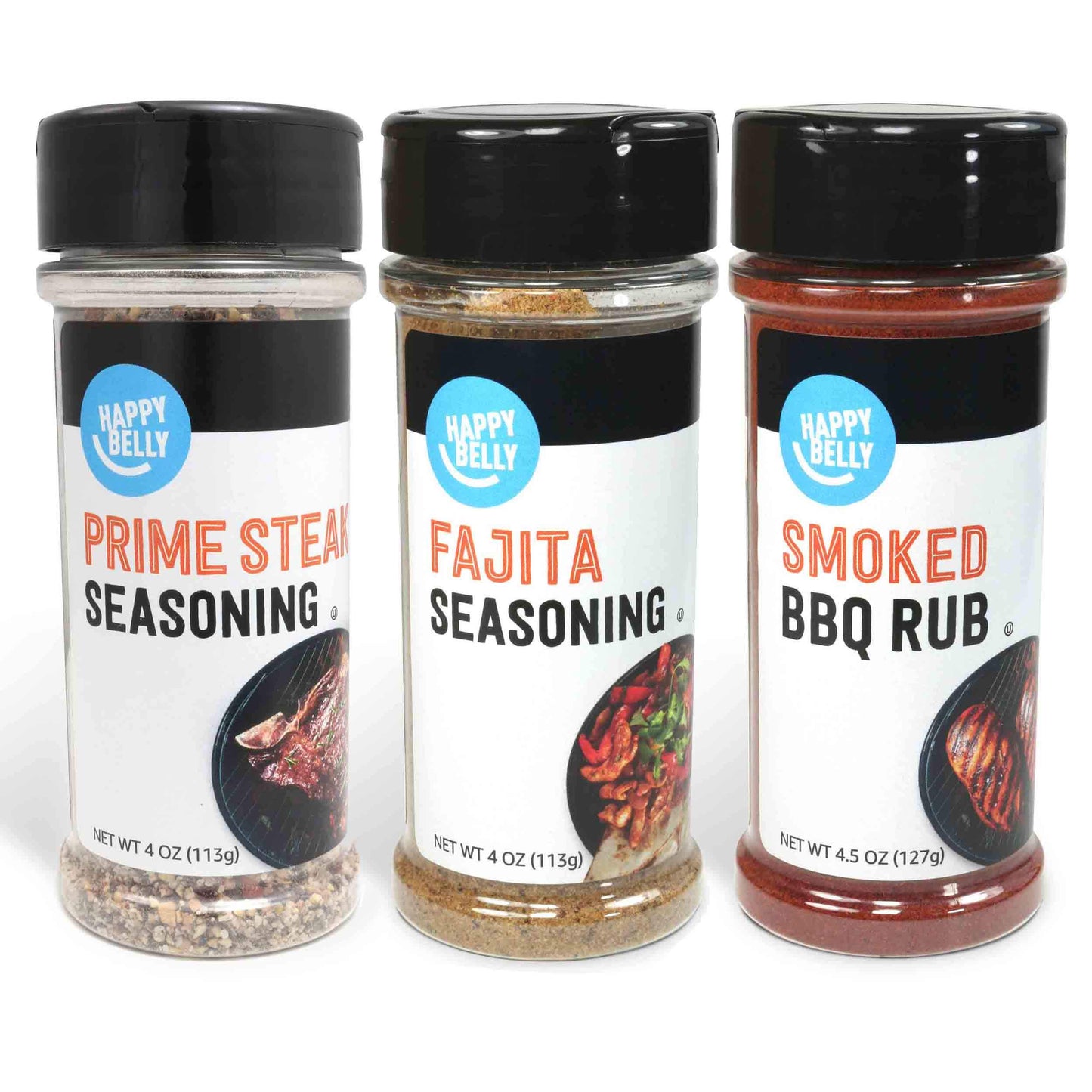 Happy Belly Grilling Spices Set - Prime Steak, Smoked BBQ, Fajita Seasoning - 4.5 Oz
