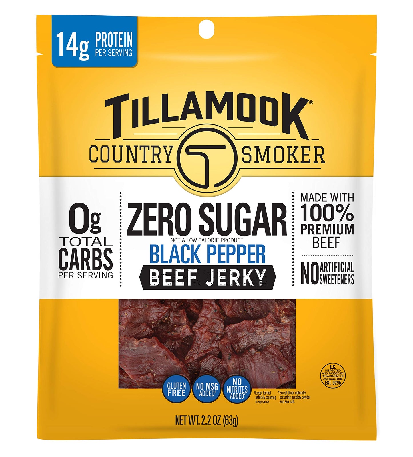 Tillamook Country Smoker Beef Jerky, Zero Sugar, Keto Friendly, Black Pepper, 2.2 Ounce
